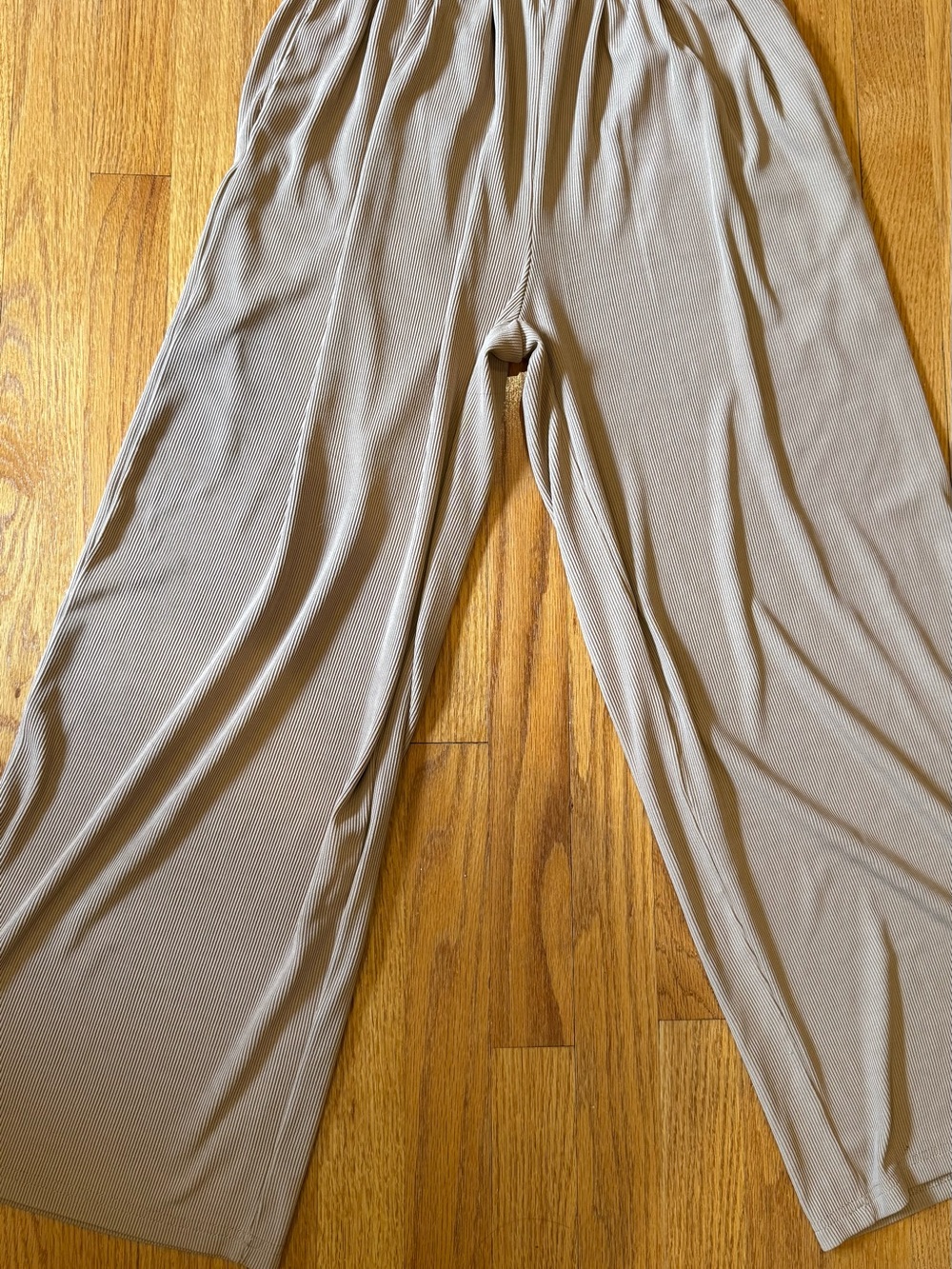 Wide Leg Ribbed Dress Pants in Taupe